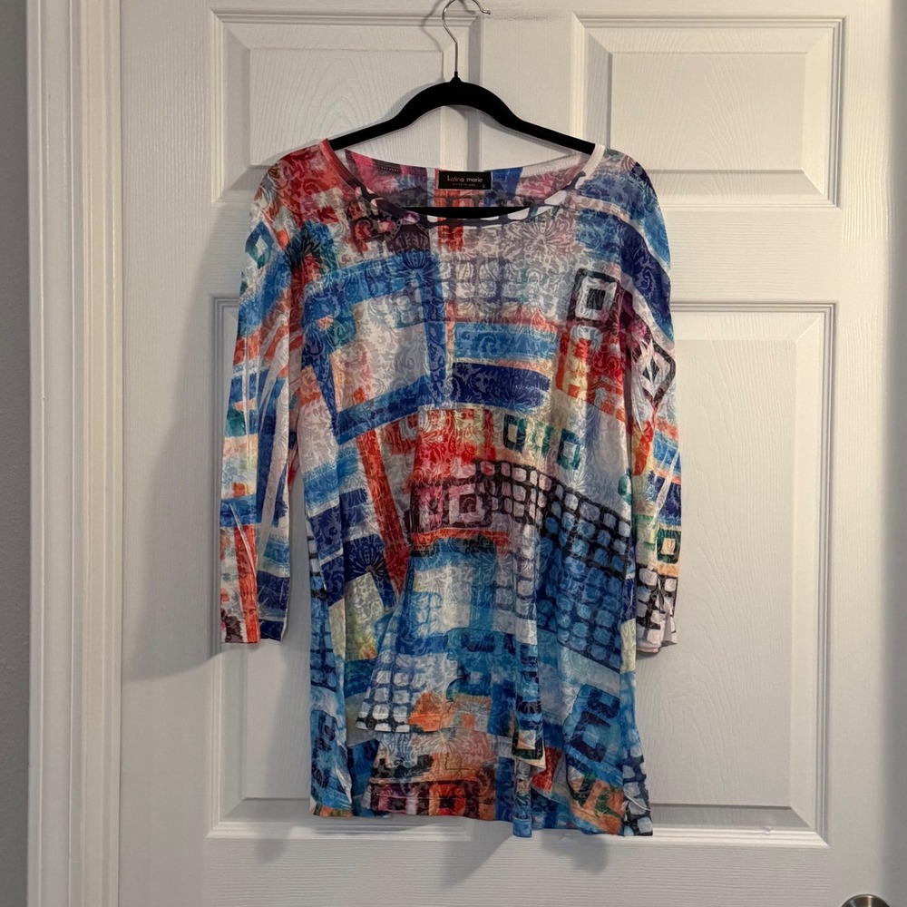 Katina Marie Tunic Top Multicolor Large Abstract Geometric Artsy Casual